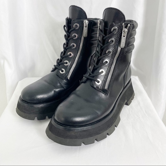 3.1 Phillip Lim Kate Lug Sole Double Zip Leather Combat Moto Boots Black Size 6 - Picture 5 of 10